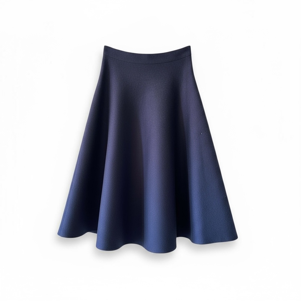 DEMYLEE New York Navy Wool Blend A-Line Midi Skirt Women's M Classic Luxury